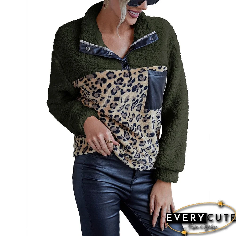 Army Green Splice Leopard Lambswool Sweatshirt