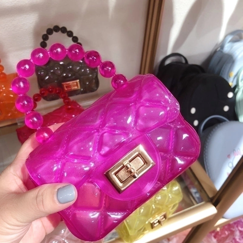 Kid’s Mini Pvc Solid Color Fashion Square Lock Clasp Jelly Bag
