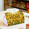 (24cm)Diamond Art Tissue Box DIY PU Napkin Cover for Home(Sunflowers and mom)