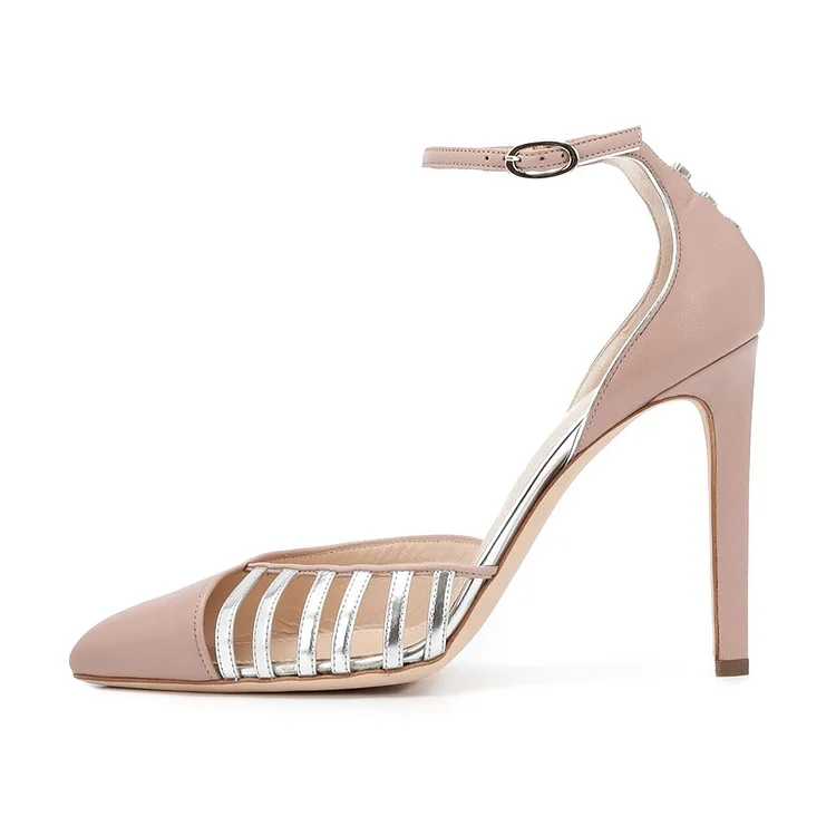 Blush Hollow Out Pointy Toe Stiletto Heel Ankle Strap Pumps Vdcoo