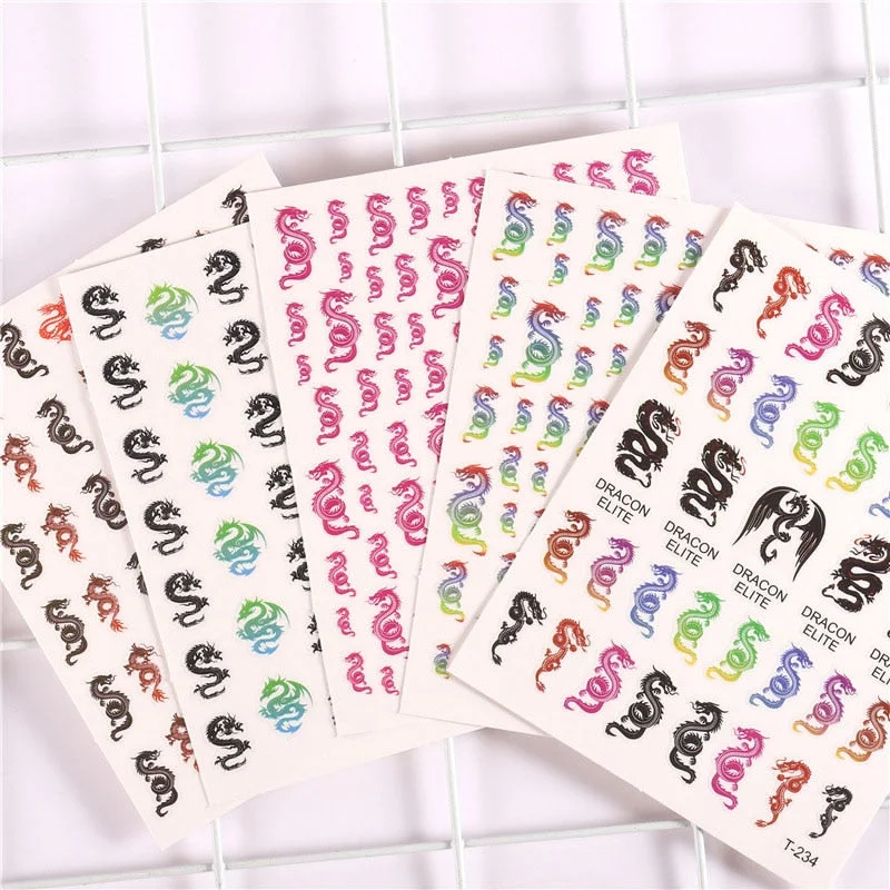 New 3D Nail Art Stickers Decals Red Black Dragons Design Colorful Adhesive Stickers Nail Art Decoration-Nail Inspo