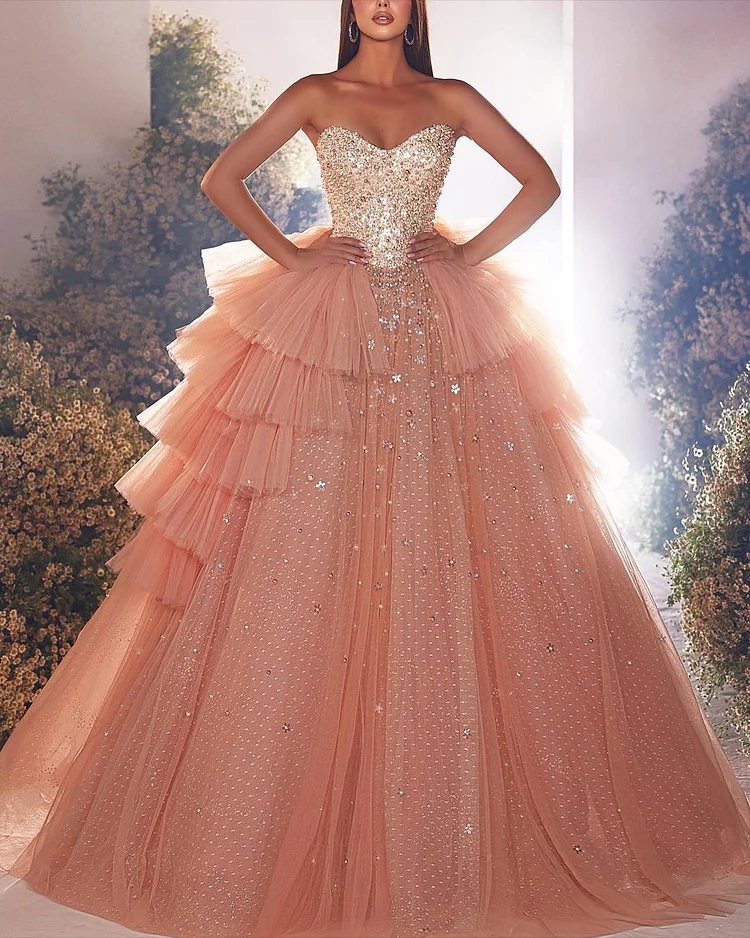 Women's Bandeau Sequined Mesh Dress