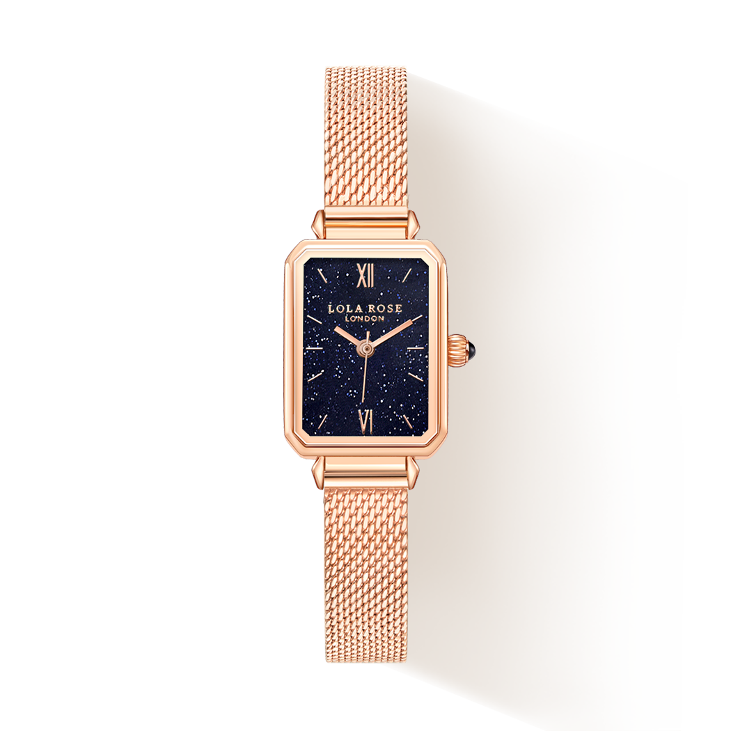 LOLA ROSE Watch - Blue Sandstone Watch With Rose Gold Tone Milanese Steel Band