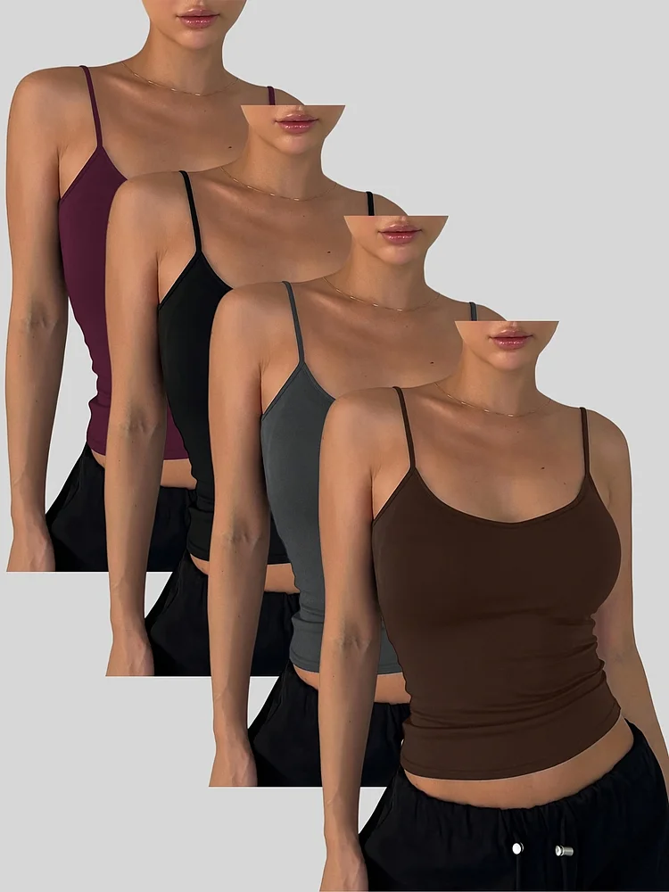 4-Pack Women's Sexy Strapless Slim Fit Camisole Tops, Casual Solid Color Polyester Knit Fabric, 95% Polyester 5% Elastane, Spring/Summer/Fall Slingback Tanks, 210g/M² Lightweight Weave
