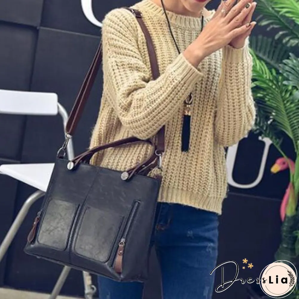 Women Oil Wax Leather Tote Bag Retro Shoulder Bags Handbags