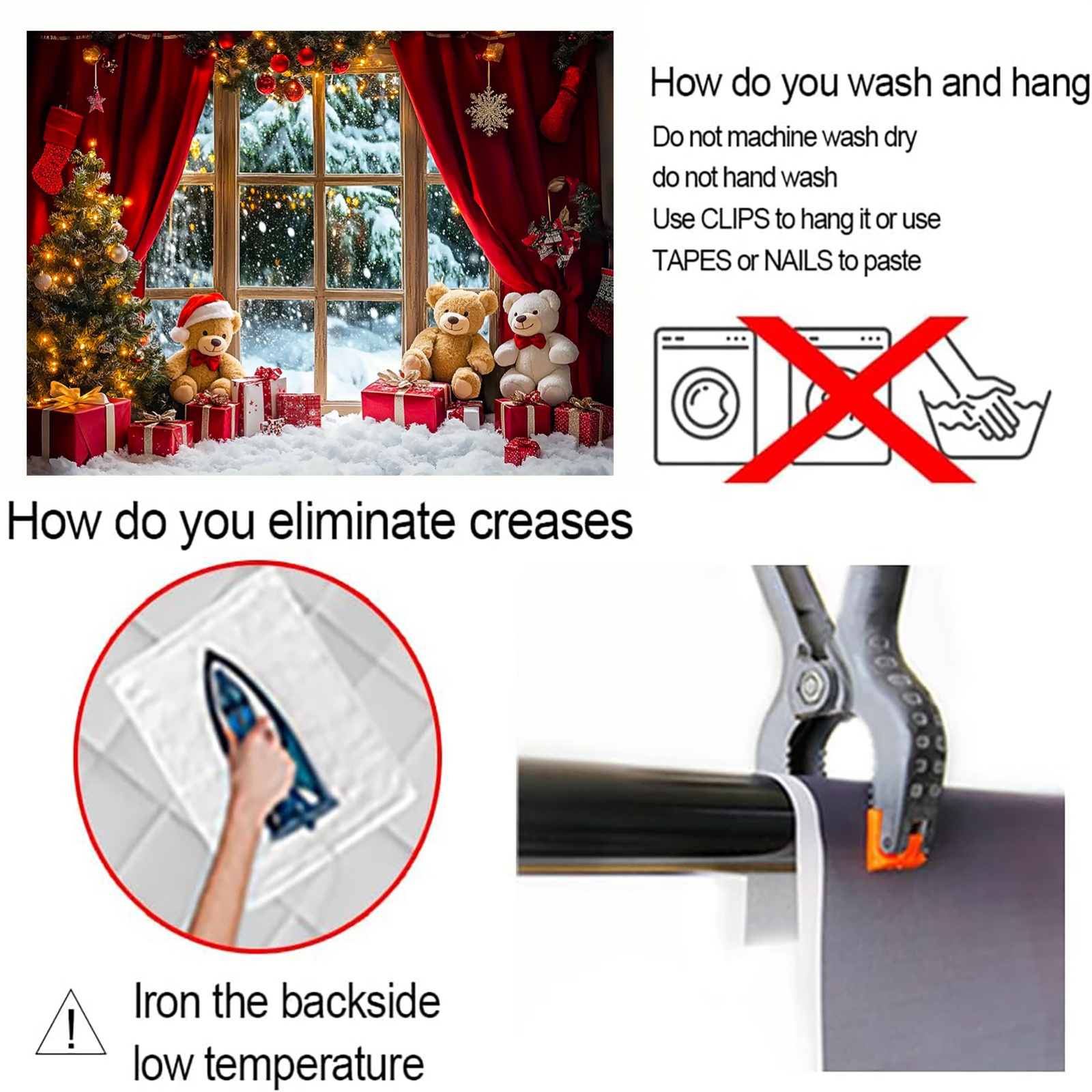 Tegooe Christmas Winter Snowy Window Photography Backdrop - Holiday Teddy Bear and Tree Photo Background Tegooe