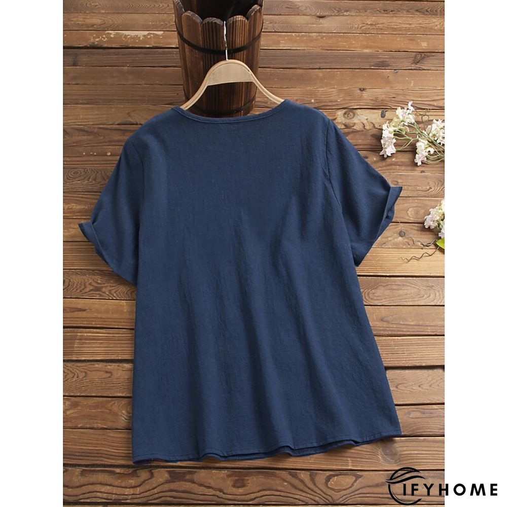 Women's Shirt Blouse Graphic Floral Short Sleeve Date Vacation Daily Casual Crew Neck Cotton Slim L | IFYHOME