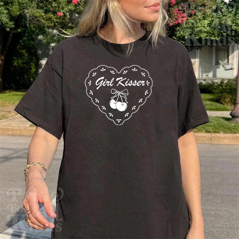 Comstylish Lesbian Pride Girl Kisser Lovely Cherry Graphic T Shirt
