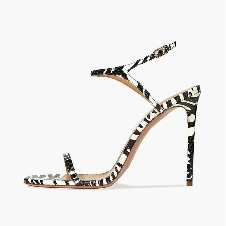 Custom Made Zebra-Stripe Ankle Strap High Heel Sandals |FSJ Shoes