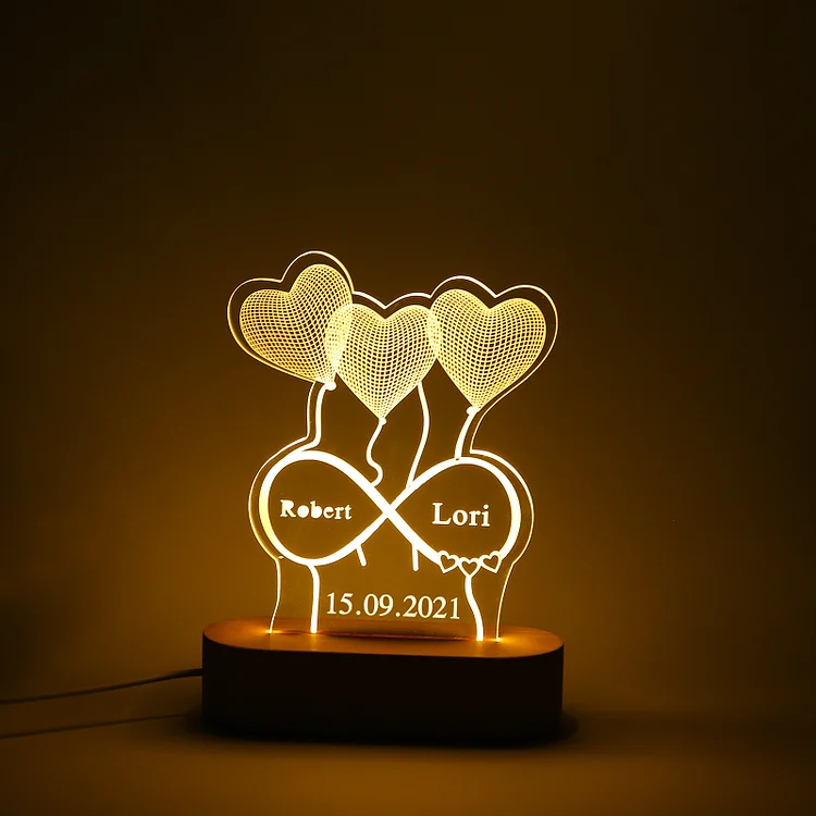 Personalisiertes 2 Namen & Datum Infinity Herz Nachtlicht zum Gedenken an Paare