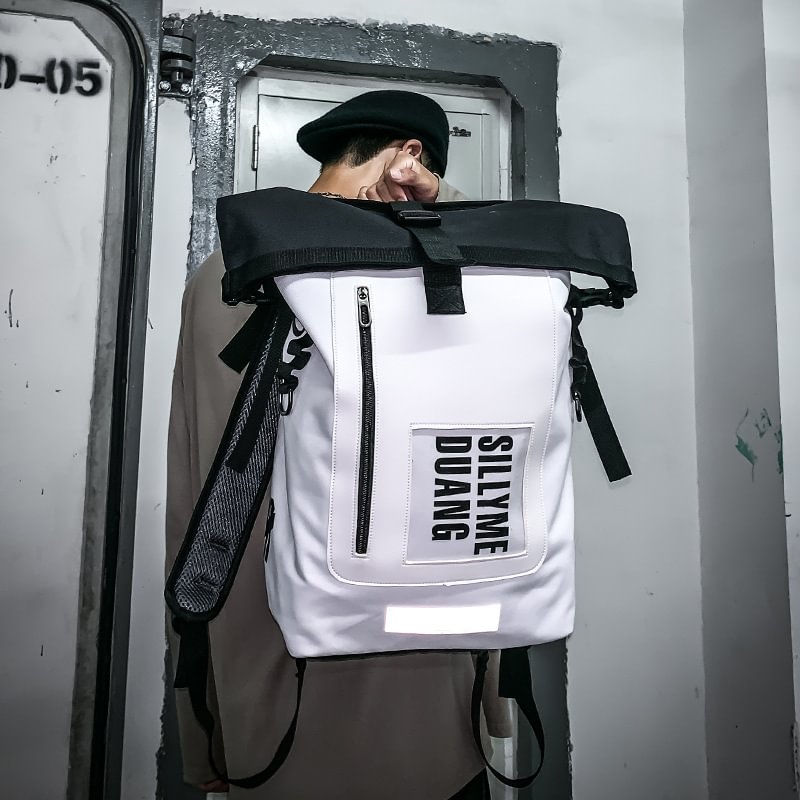 Fashion trend roll-up men's large-capacity backpack