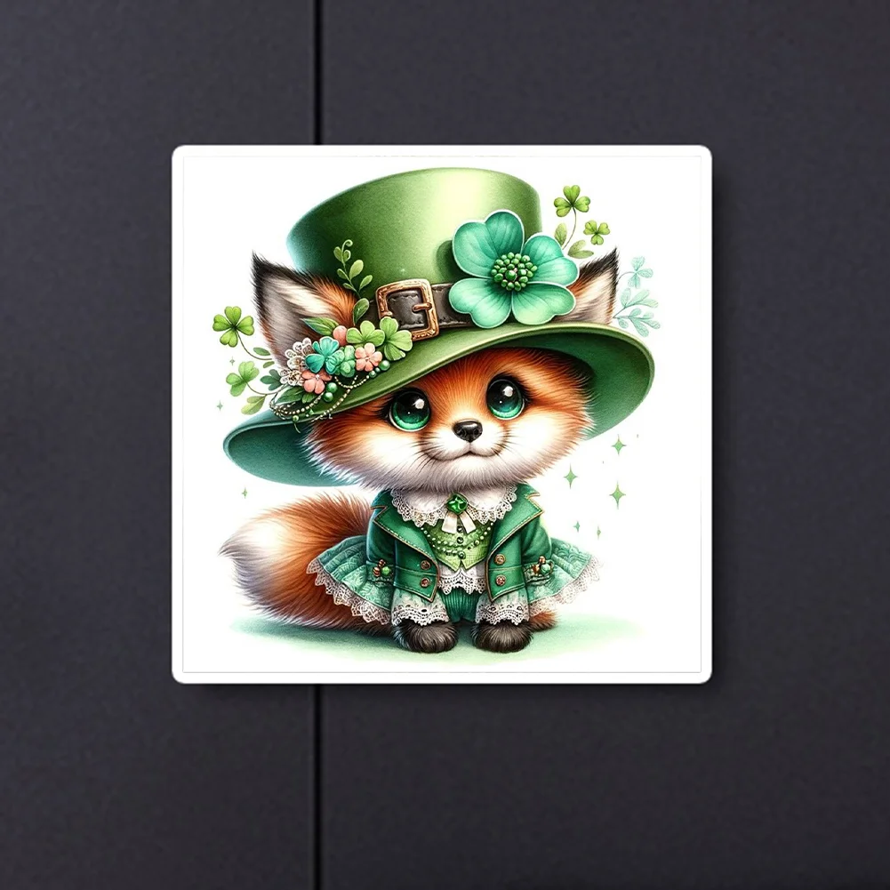 Diamond Painting - Full Round Drill - St Patrick's Clover Fox(Canvas|30*30cm)