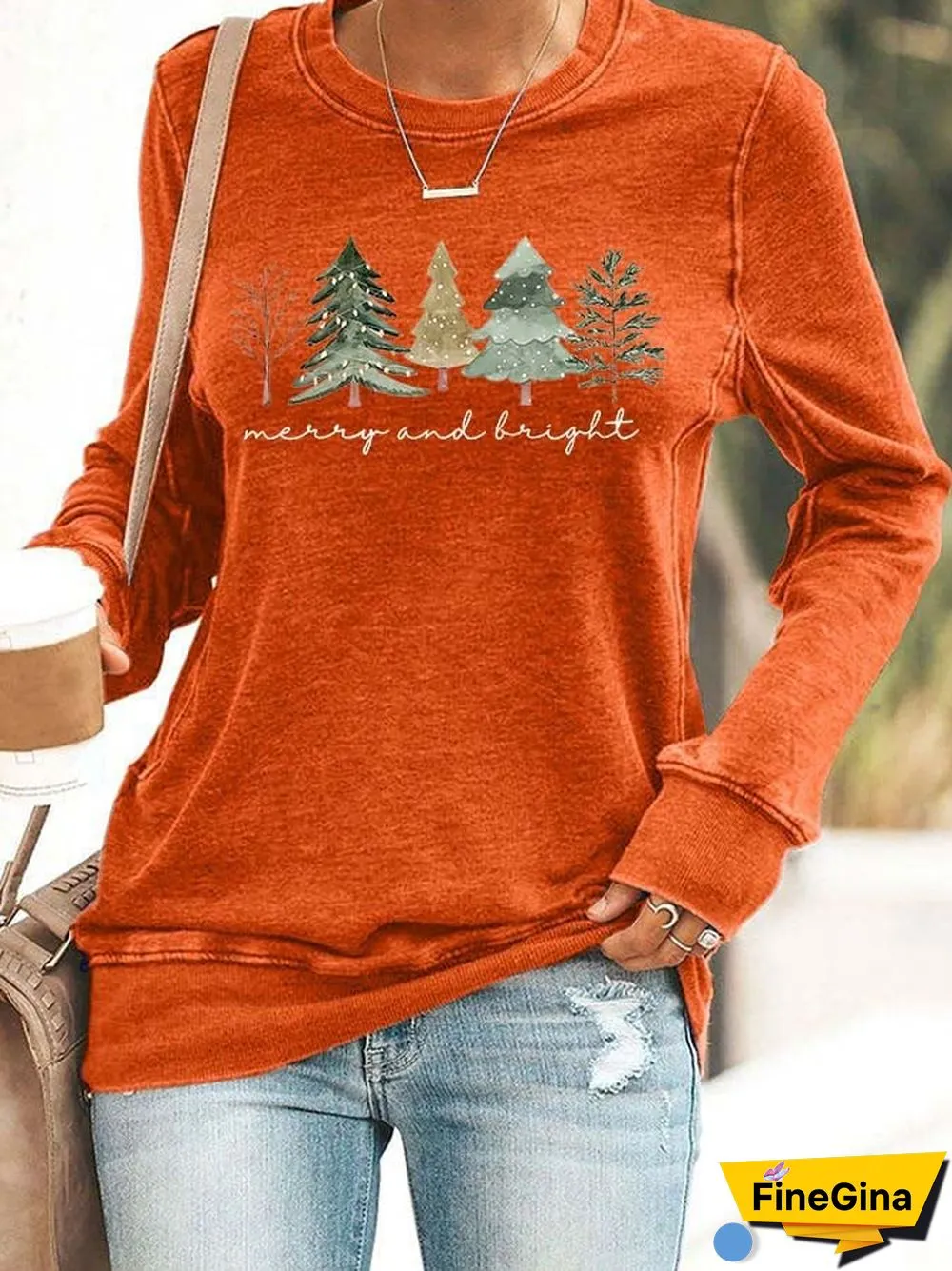 Women's Casual Merry And Bright Printed Long Sleeve Sweatshirt