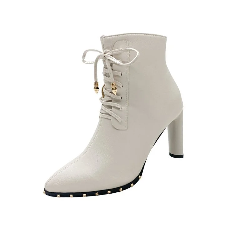 Wongn Wongn Women's Shoes Rivevet Tip With High Heel Ankle Boots Thick Heel Leather Boots Fashion Women's Boots