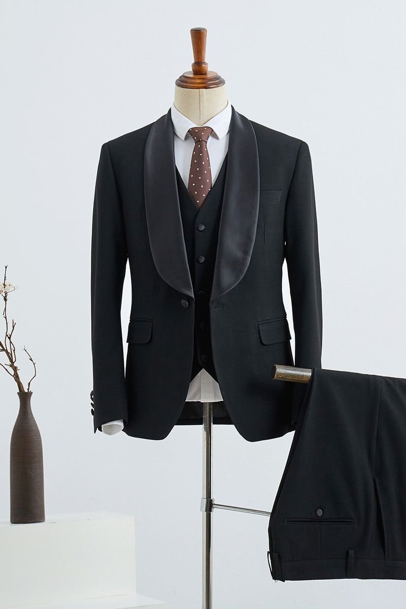 Slim Fit Custom Beacher Simple 3 Pieces Wedding Suit For Grooms | Ballbellas Ballbellas