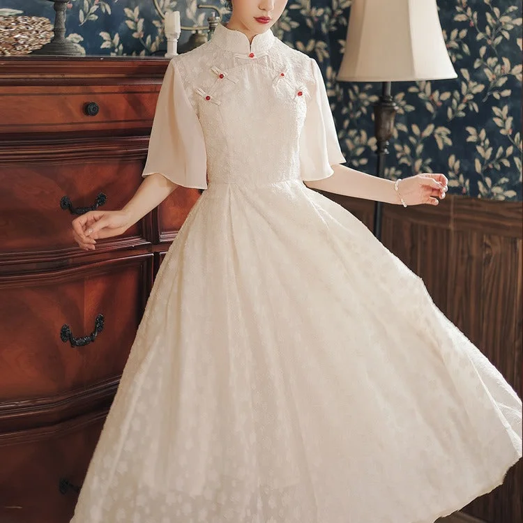 Women Cottagecore Dress Vintage Elegant Cheongsam Summer Dress