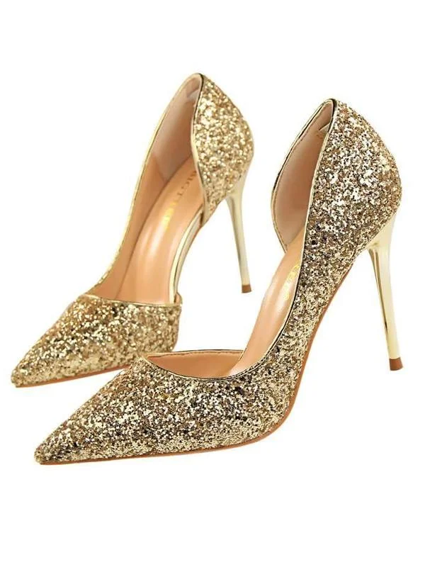 Sexy Paillette High-heeled Hollow out Pointed Toe Shoes