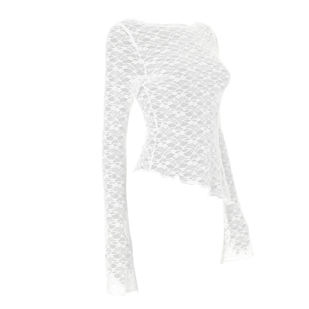 Sexy Women Knitted Lace Long Sleeve T-Shirts Tees Tops