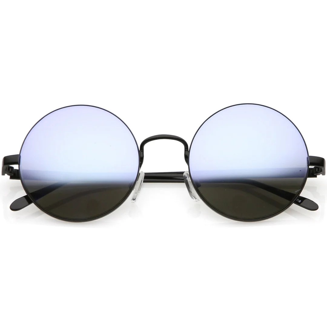 Premium Retro Round glasses With Metal Frame Slim Arms Colored Mirror Lens 52mm