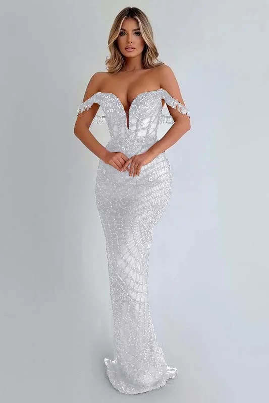 Sequins Red Prom Dress Sleeveless Strapless Long Tassel YL0066