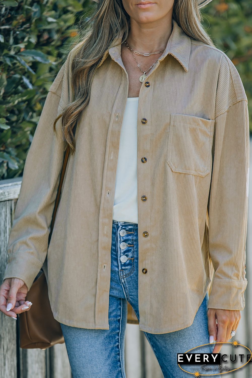 Khaki Corduroy Button Pocket Shirt