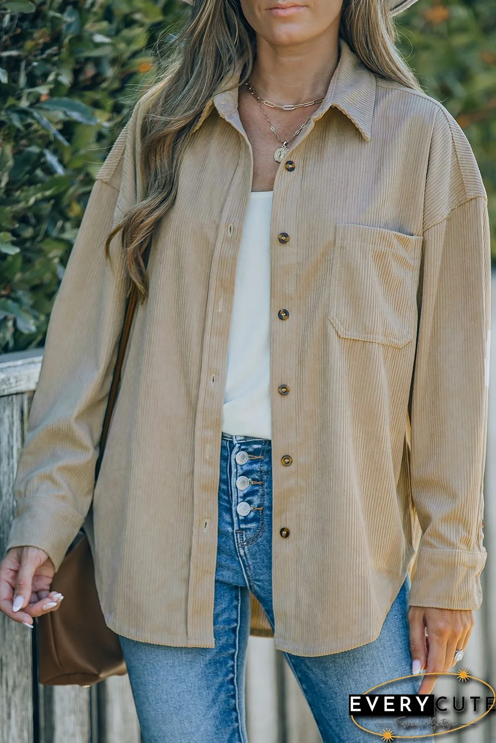 Khaki Corduroy Button Pocket Shirt