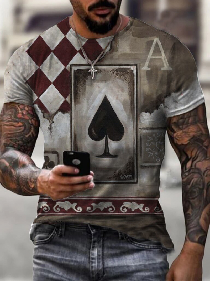 Streetwear Poker Print Short Sleeves Men T-Shirts-VESSFUL