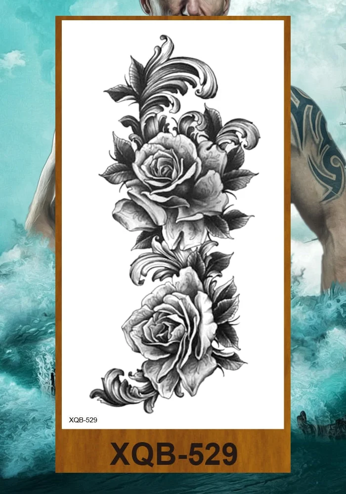 Temporary Tattoo Stickers Women Girl Arm Buttocks Chest Art Fake Tatoo Flowers Chain Body Makeup Waterproof Lily Chrysanthemum