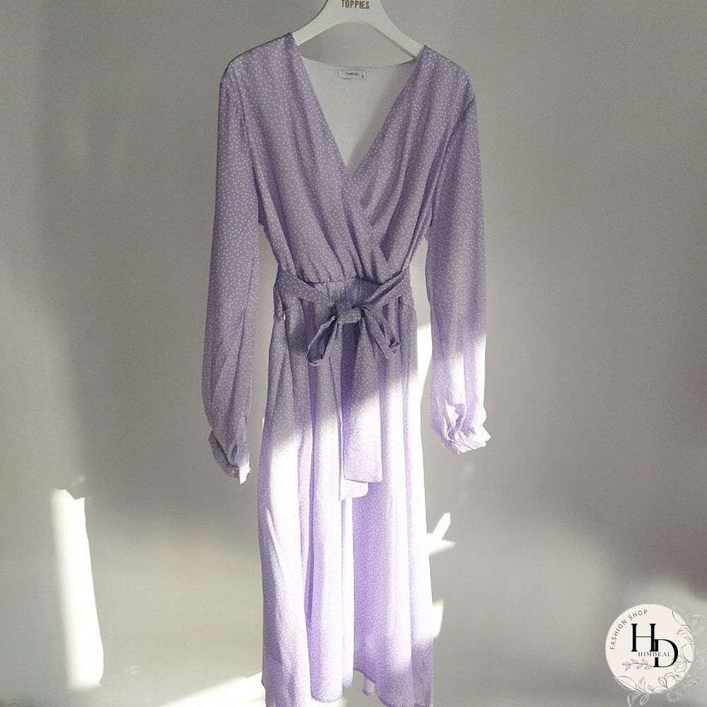 Toppies Women Dress Heart Print vestidos Wrap around v neck Long sleeve Fashion Pink Chiffon Dresses