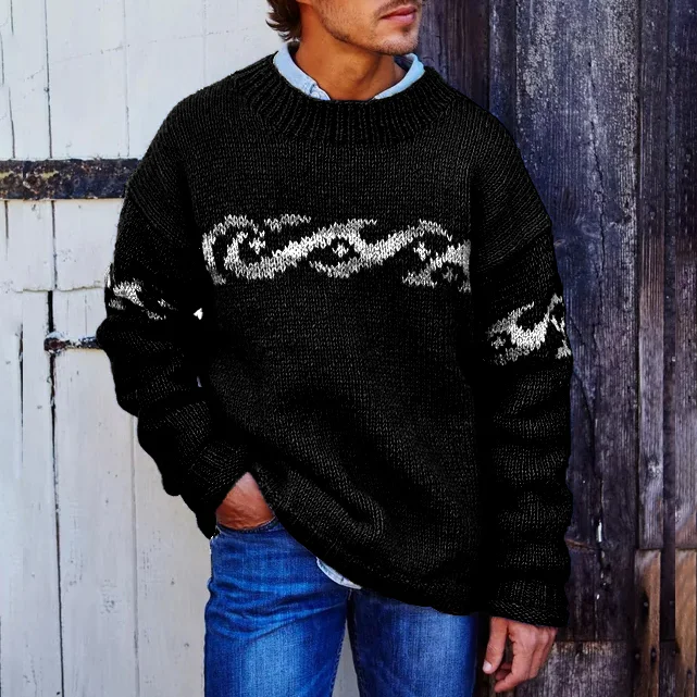 Vintage Mens Surf Jacquard Knit Sweater