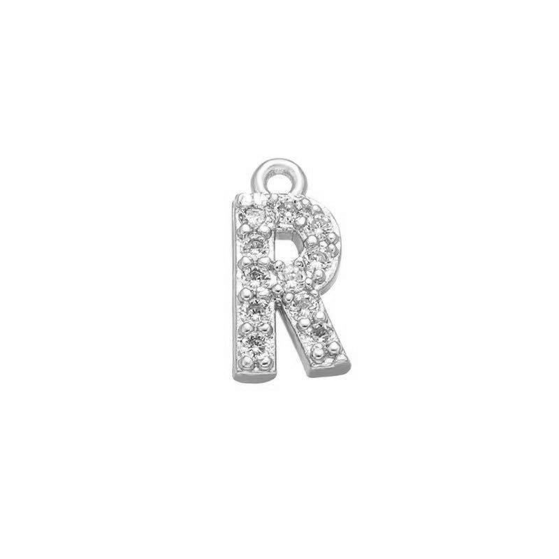 1 Piece 925 Sterling Silver Zircon 22K Gold Plated Rhodium Plated Letter Pendant Charms