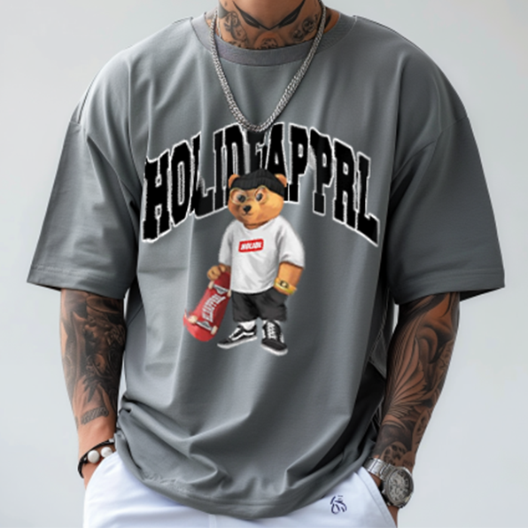 Skateboard Teddy Bear Print Trendy T-Shirt