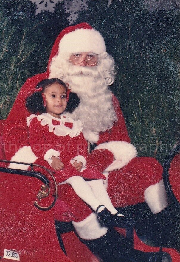 A Little Girl With SANTA CLAUSE Color FOUND Photo Poster painting Christmas Portrait CHILD 83 26