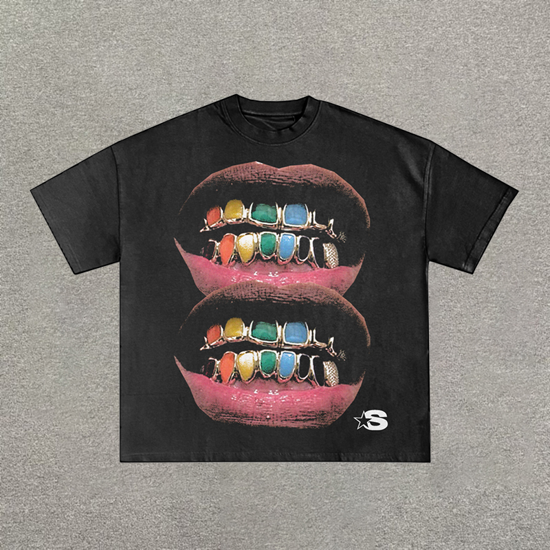 Personalized Loose Lip Print 100% Cotton Short Sleeve T-Shirt