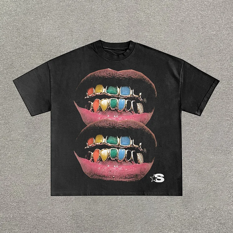 Personalized Loose Lip Print 100% Cotton Short Sleeve T-Shirt