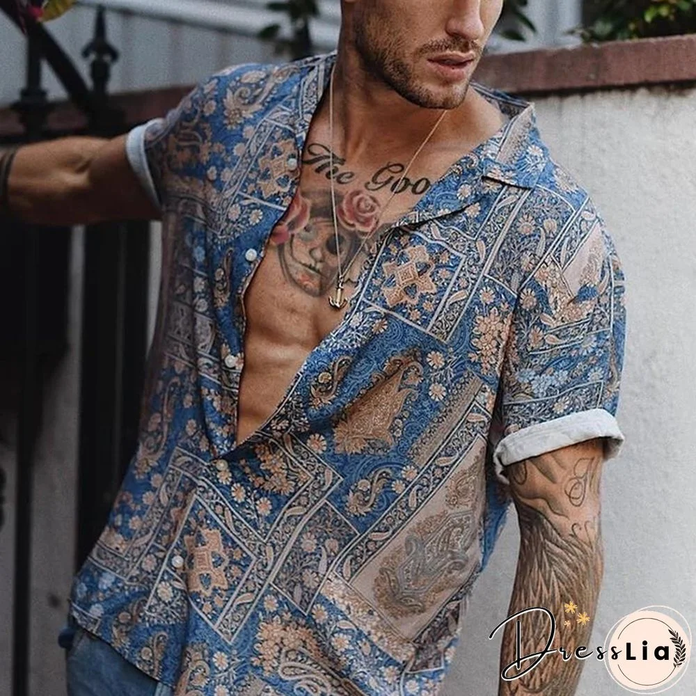 Trendy Printed Lapel Casual Shirt