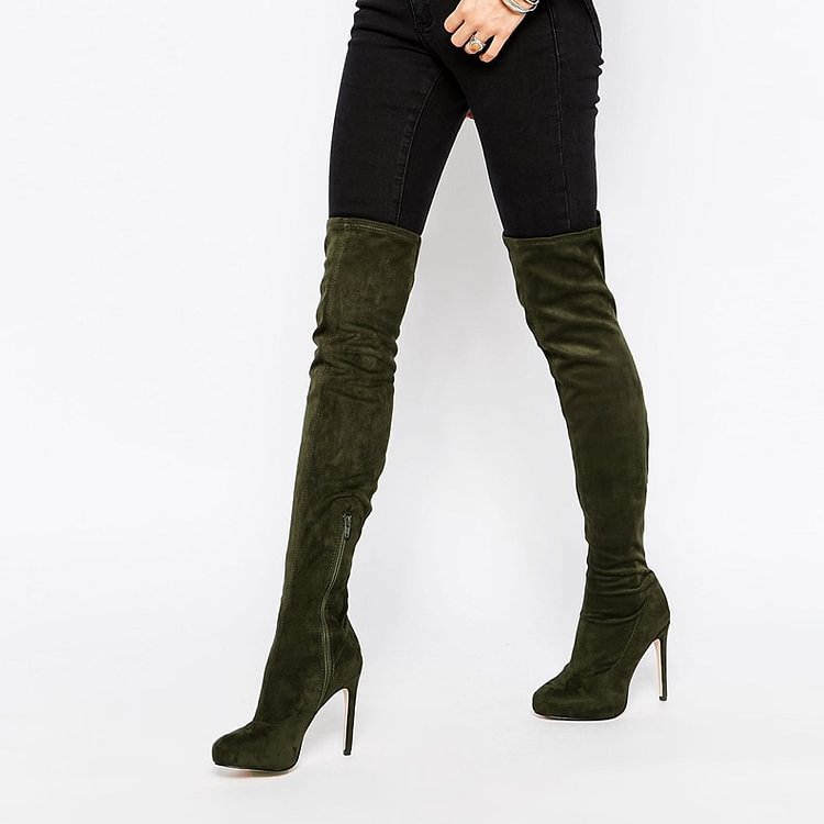 Sexy Deep Green Stiletto Heels Boots Pointy Toe Over-the-Knee Boots |FSJ Shoes