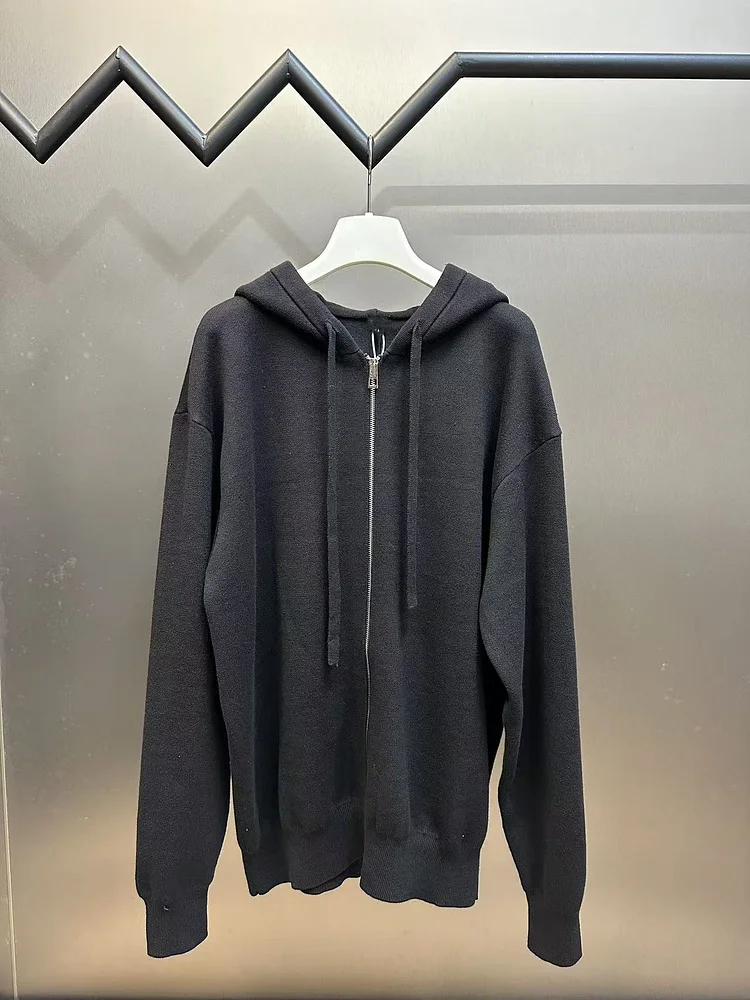 Cardigan Sweater Solid Color Zipper Hooded Long Sleeve Knitted Casual Outerwear Streetwear Spring Sweaters