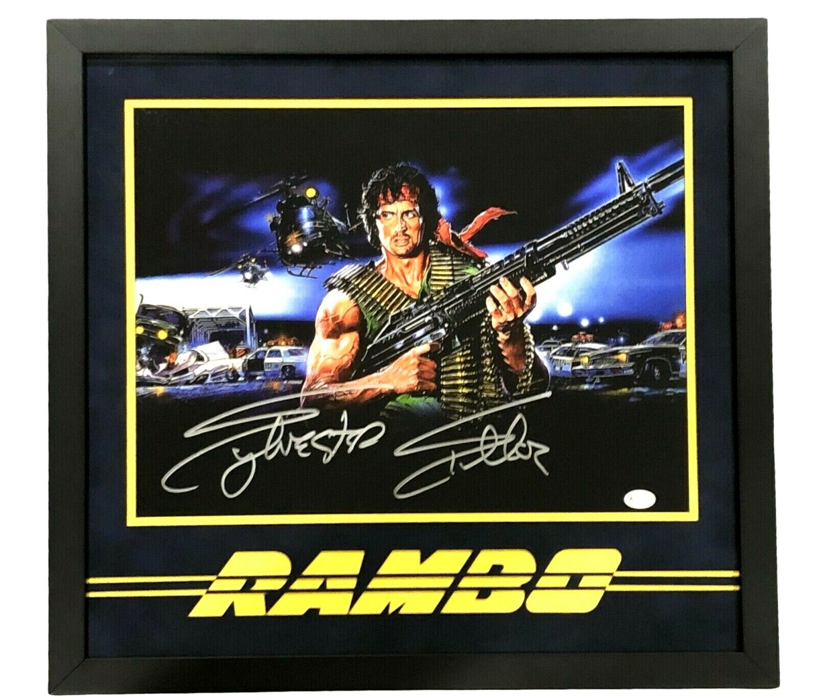 SYLVESTER STALLONE HAND SIGNED RAMBO AUTOGRAPHED 14X11 Photo Poster painting FRAMED WITH COA