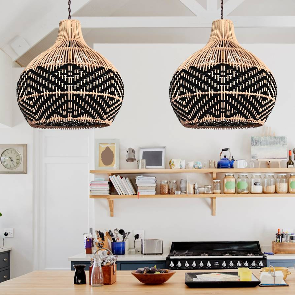 Vintage Farmhouse Handwoven Rattan Pendant Light