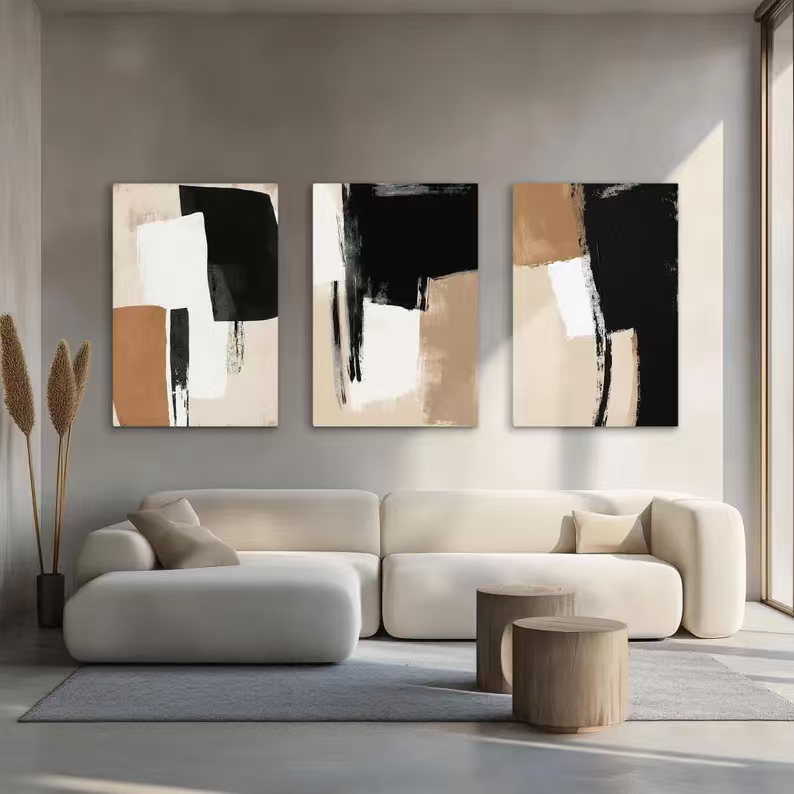 3-Piece Set Abstract Beige Brown Canvas Wall Art