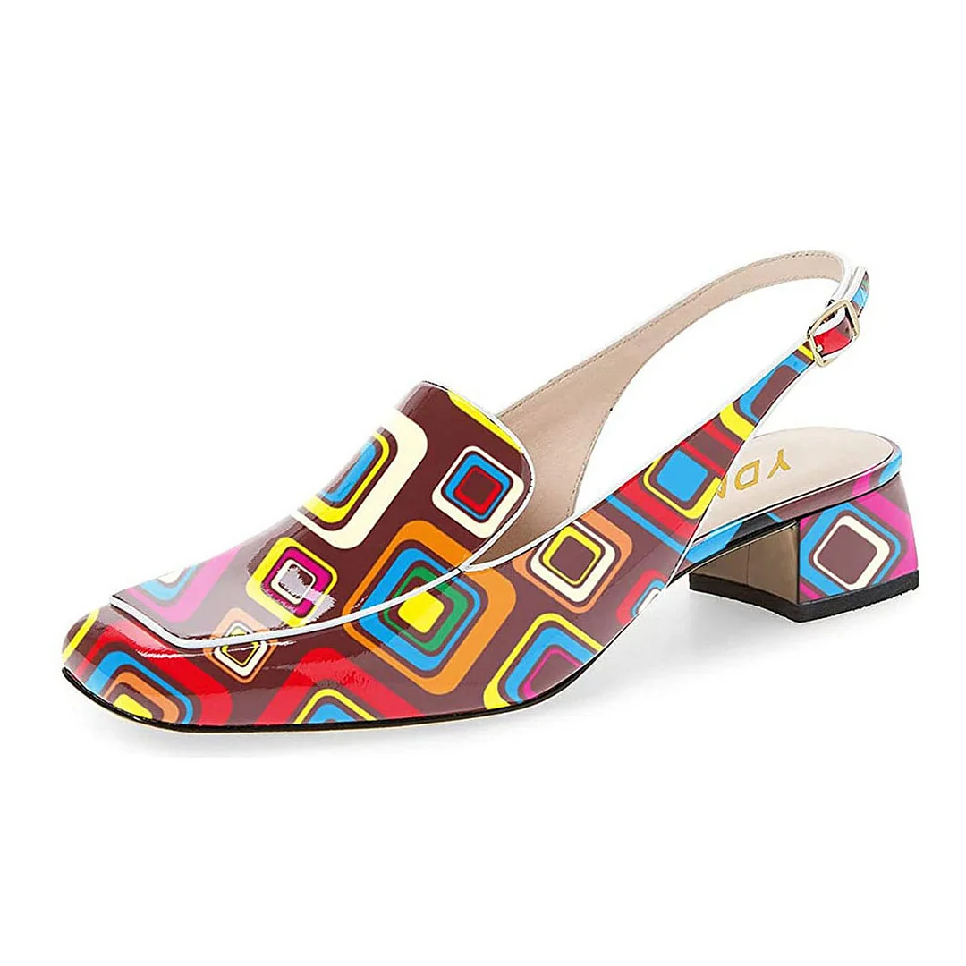 Eye-Catching Colorful Patent Leather Block Heel Loafers for Women 