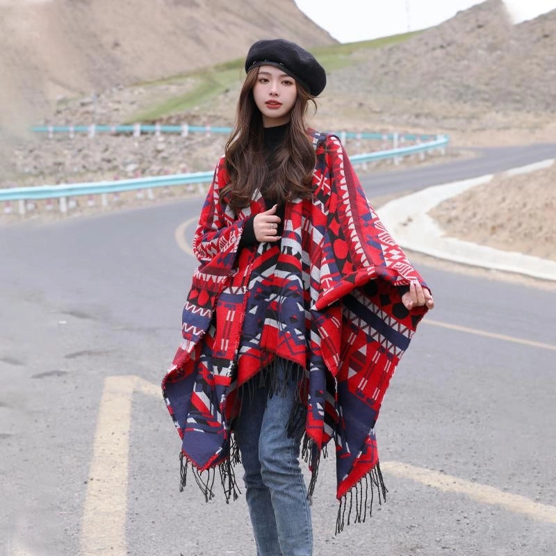 Ethnic Style Hooded Shawl Cloak Lijiang Xinjiang Tibet Northwest Tourism Wear Photograph Warm Outer Cape