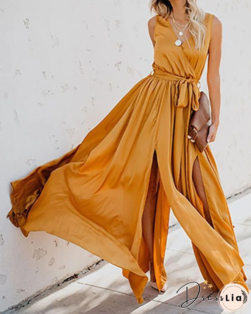 Solid Sleeveless A-line Casual/Vacation Maxi Dresses