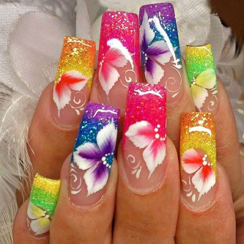 Buyerint 24pcs Wearable Pink Press on Nails – Butterfly Lovely Girl False Nails Tips with Jelly Gel Design  