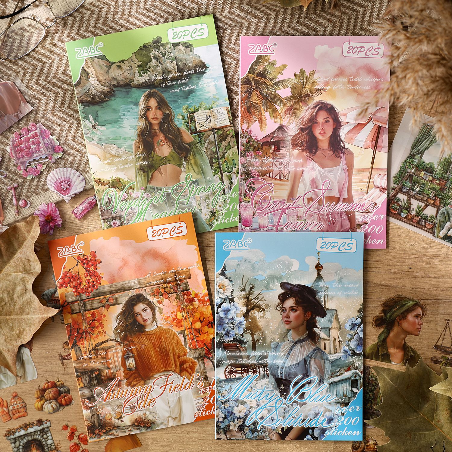 PET 스티커 - 계절 시리즈 빈티지 식물 꽃 캐릭터에 대한 시