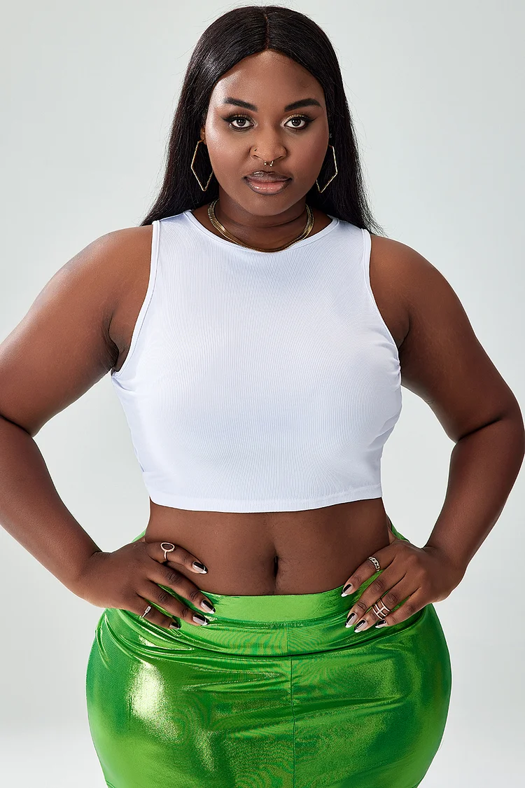 Xpluswear Design Plus Size Casual Tank Top White Seamless Racerback Sleeveless Knitted Tank Top [Pre-Order]