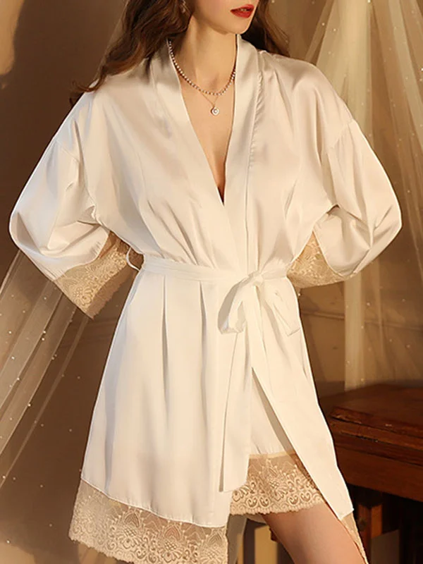 Long Sleeves Roomy Comfortable Smooth Split-Joint Deep V-Neck Robes