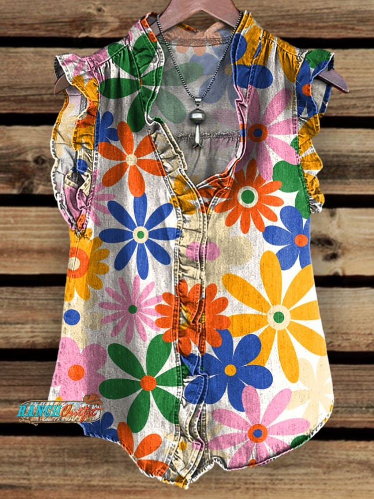 Women’s Flowers Print Ruffle Front Tank Top Multicolor / S