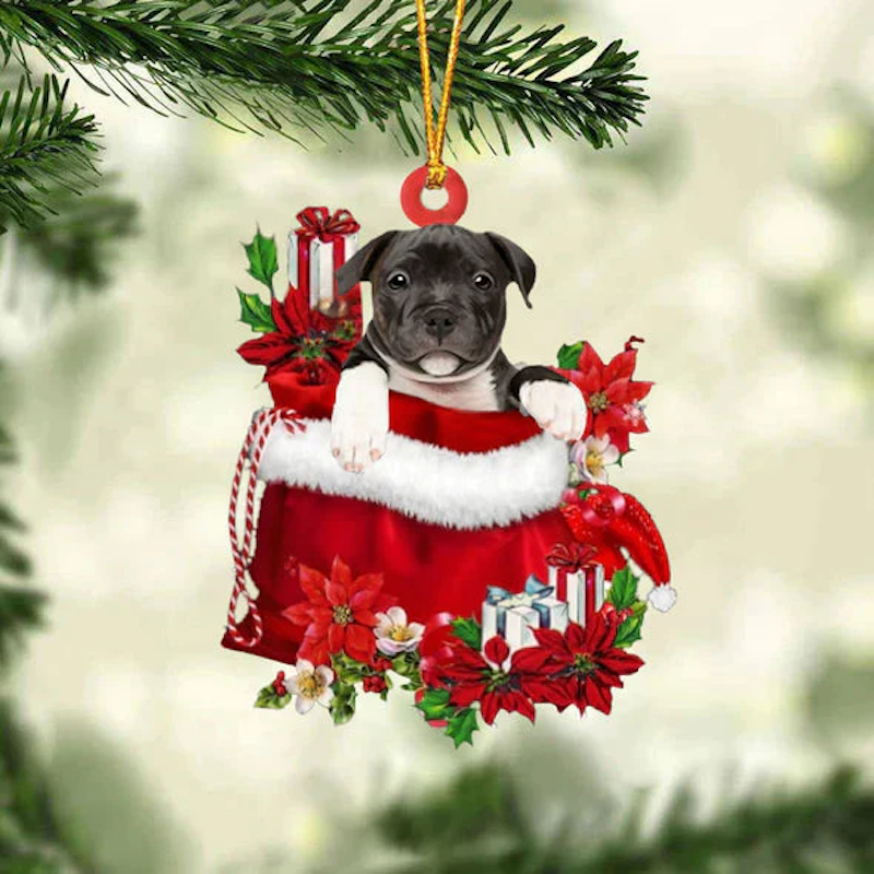 VigorDaily Staffordshire Bull Terrier In Gift Bag Christmas Ornament GB043